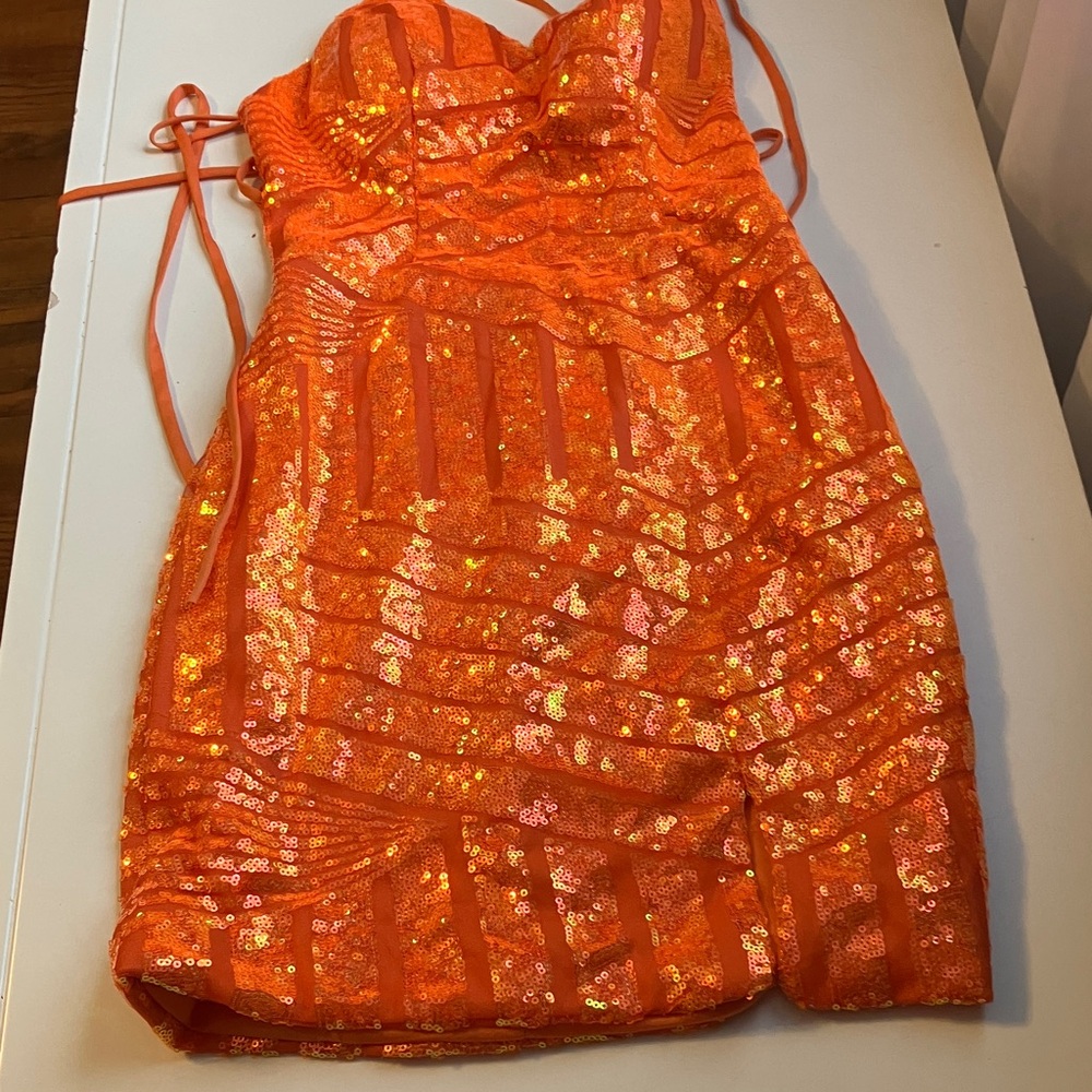 Stunning Orange Sequin Prom Dress